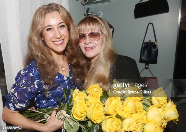 Vanessa Carlton as "Carole King" and Stevie Nicks pose backstage at the hit musical "Beautiful: The Carole King Musical" on Broadway at The Stephen...