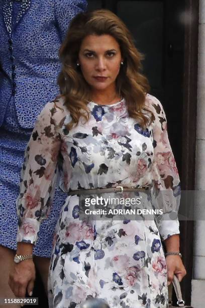 Princess Haya Bint al-Hussein of Jordan leaves the Royal Courts of Justice in London on July 31, 2019. - Princess Haya, the estranged wife of the...