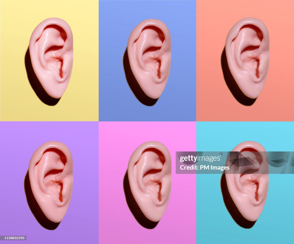 Human ears on different colors