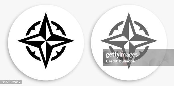compass black and white round icon - compass white background stock illustrations
