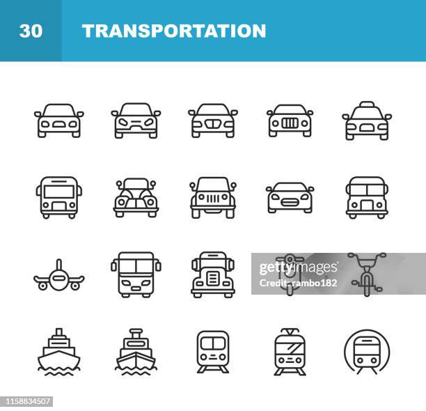 transportation line icons. editable stroke. pixel perfect. for mobile and web. contains such icons as car, vehicle, bus, plane, motorbike, bicycle, cruise ship, train. - tractor driver stock illustrations