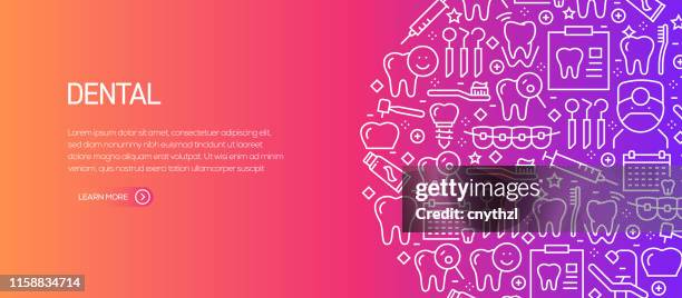 dental related banner template with line icons. modern vector illustration for advertisement, header, website. - teeth stock illustrations