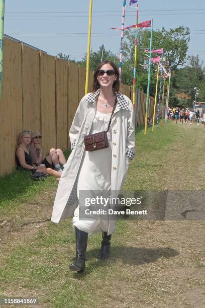 Alexa Chung is seen on day one of the Glastonbury Festival on June 28, 2019 in Glastonbury, England.