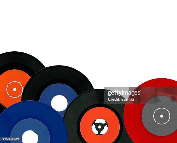 colorful vinyl records - stack of vinyl records stock pictures, royalty-free photos & images