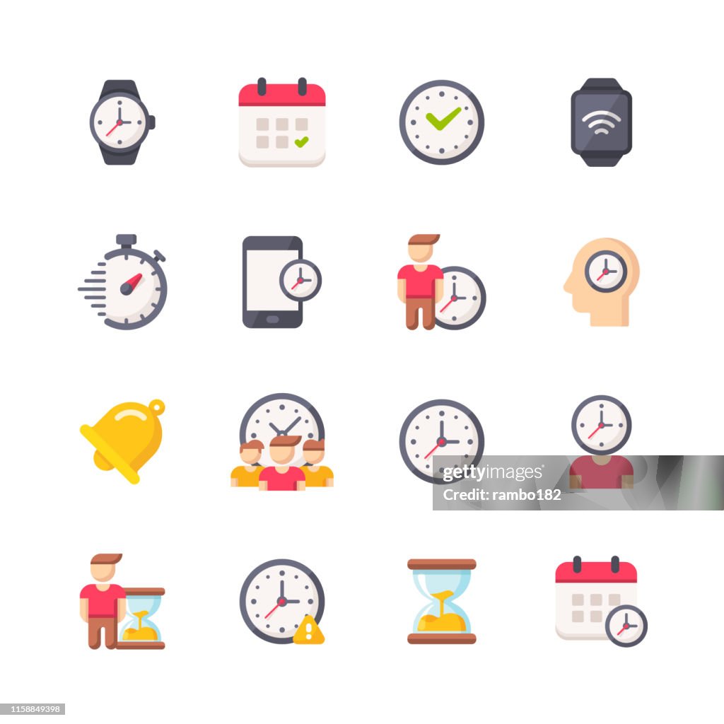 Time and Clock Flat Icons. Material Design Style Icons. Pixel Perfect. For Mobile and Web. Contains such icons as Time, Clock, Schedule, Appointment, Calendar, Management, Time Management, Performance, Deadline.
