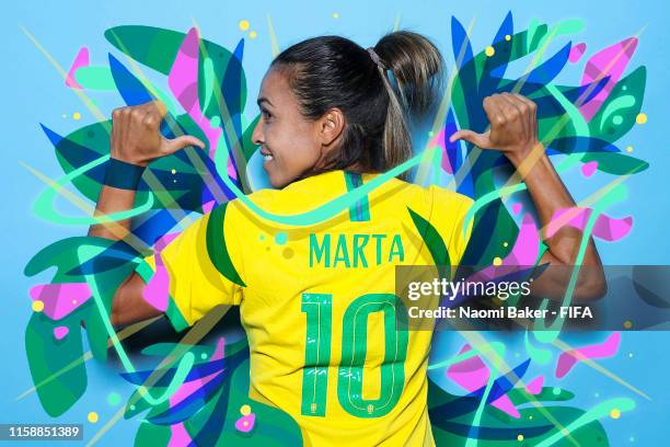 Marta of Brazil poses for a portrait during the official FIFA Women's World Cup 2019 portrait session at Grand Hotel Uriage on June 06, 2019 in...