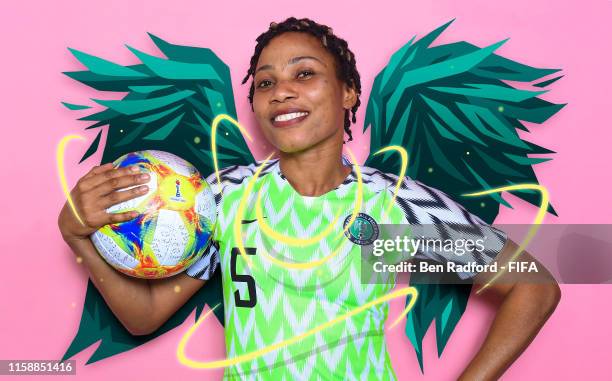 Desire Oparanozie of Nigeria poses for a portrait during the official FIFA Women's World Cup 2019 portrait session at Hotel Mercure Reims Centre...