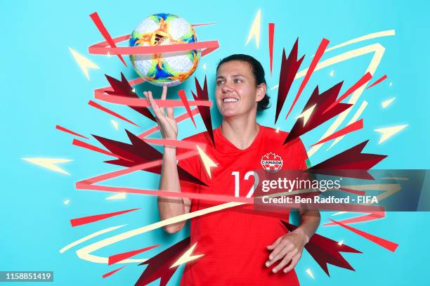 Christine Sinclair of Canada poses for a portrait during the official FIFA Women's World Cup 2019 portrait session at Courtyard by Marriott...