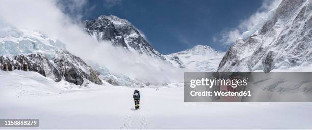 nepal, solo khumbu, everest, mountaineer at western cwm - mt everest ストックフォトと画像