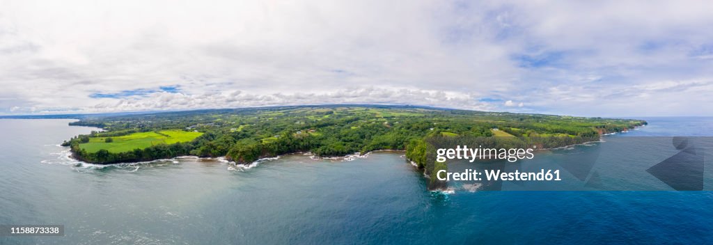 USA, Hawaii, Big Island, Onomea Bay, Aerial view