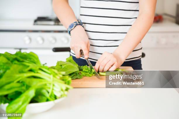 girl chopping vegetable in the kitchen, partial view - chard stock pictures, royalty-free photos & images