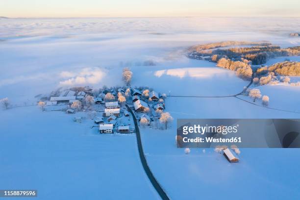 germany, bavaria, attenkam in winter, aerial view - bayern winter stock-fotos und bilder