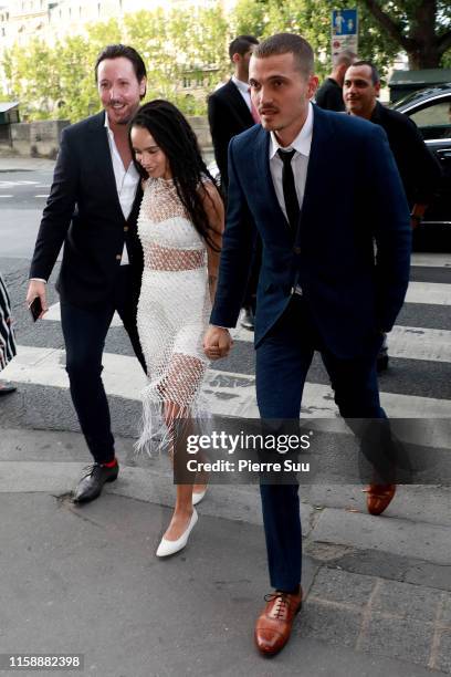 Zoe Kravitz and her husband Karl Glusman arrive at a dinner at 'La Perouse' restaurant where they celebrate their recent wedding on June 28, 2019 in...