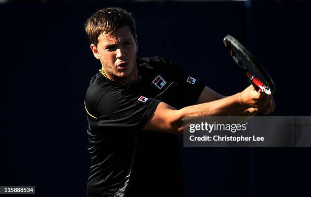 Marcus Willis of Great Britain in action during the 2nd Round Qualifying match against Rainer Schuettler of Germany for the AEGON International on...