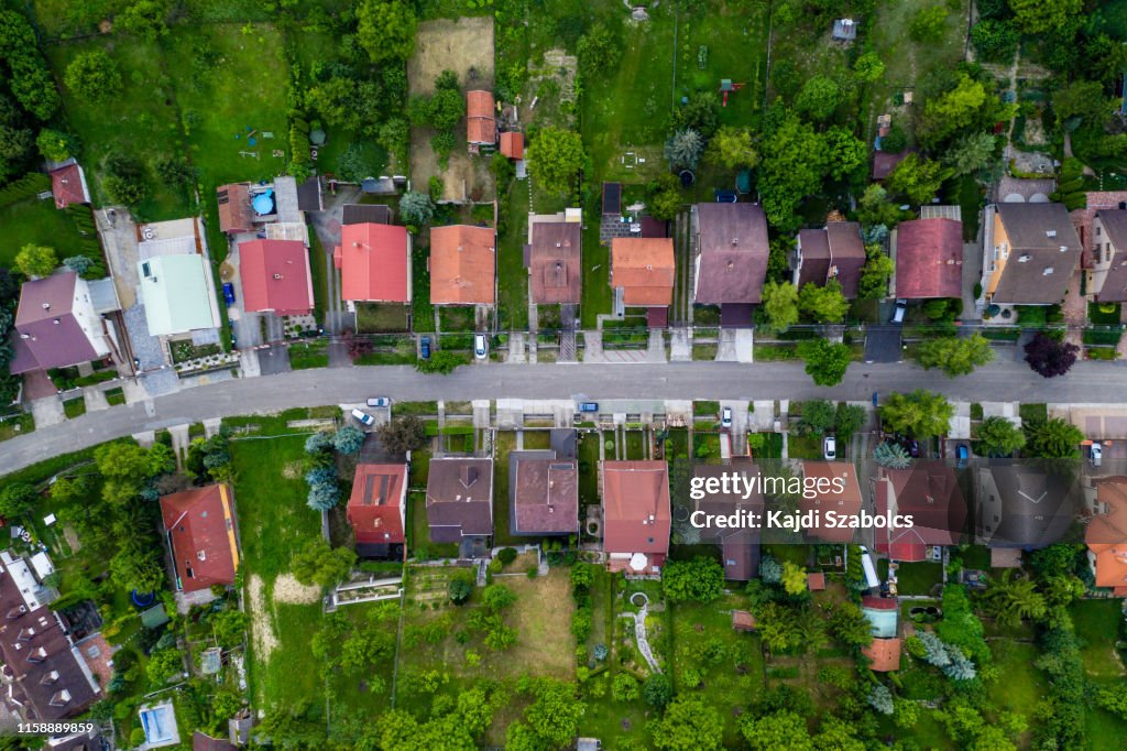 Flying over city area