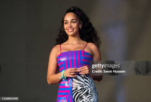 Jorja Smith performs on the West Holts Stage on day three of Glastonbury Festival at Worthy Farm, Pilton on June 28, 2019 in Glastonbury, England.