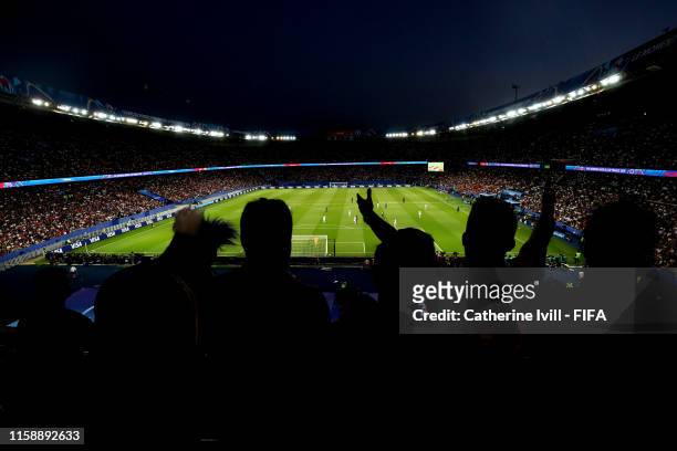 General view inside the stadium as fans react during the 2019 FIFA Women's World Cup France Quarter Final match between France and USA at Parc des...