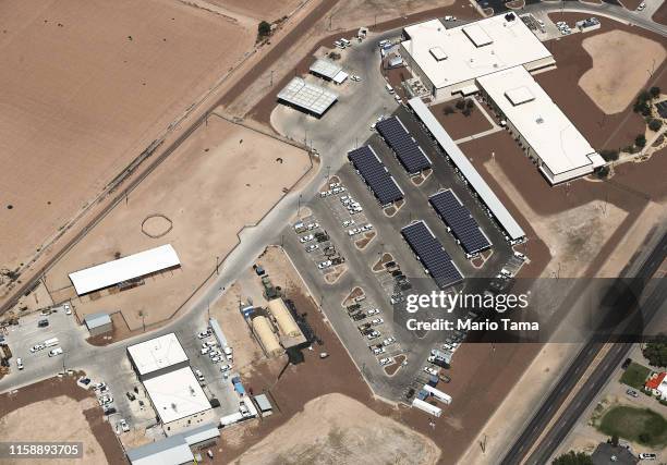 An aerial view of U.S. Border Patrol station facilities on June 28, 2019 in Clint, Texas. Attorneys reported that detained migrant children had been...