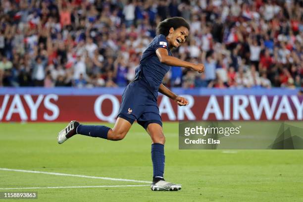 Wendie Renard of France celebrates after scoring her team's first goal during the 2019 FIFA Women's World Cup France Quarter Final match between...