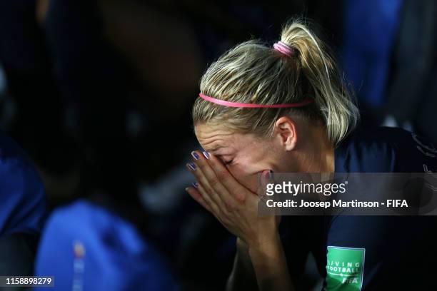 Eugenie Le Sommer of France looks dejected following the 2019 FIFA Women's World Cup France Quarter Final match between France and USA at Parc des...