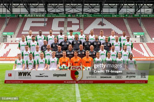 Mads Pedersen of FC Augsburg, Amarol Borduchi Iago of FC Augsburg, Frederik Jensen of FC Augsburg, Felix Goetze of FC Augsburg, goalkeeper Andreas...