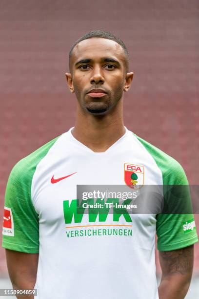 Noah Sarenren Bazee of FC Augsburg poses during the team presentation on July 31, 2019 in Augsburg, Germany.