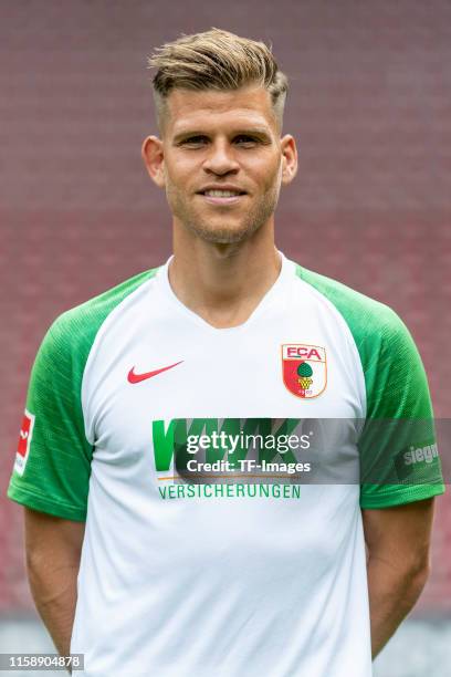 Florian Niederlechner of FC Augsburg poses during the team presentation on July 31, 2019 in Augsburg, Germany.