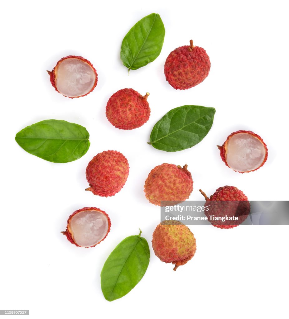 Top view of lychee isolated on white background