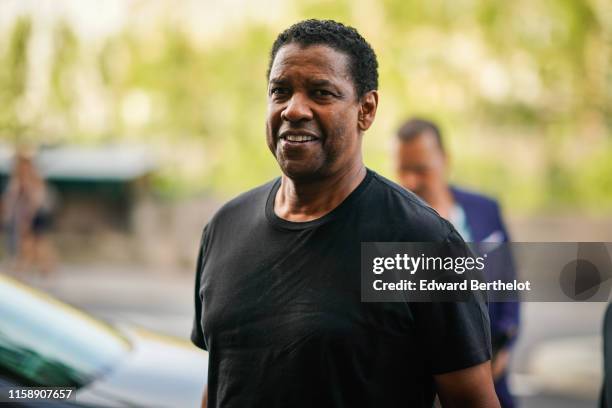 Denzel Washington arrives at Laperouse restaurant where a pre-wedding dinner for Zoe Kravitz and Karl Glusma is to be held on June 28, 2019 in Paris,...