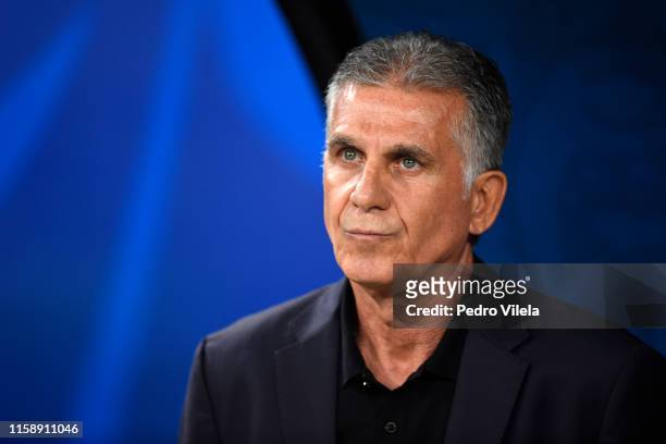 Carlos Queiroz head coach of Colombia looks on during the Copa America Brazil 2019 quarterfinal match between Colombia and Chile at Arena Corinthians...
