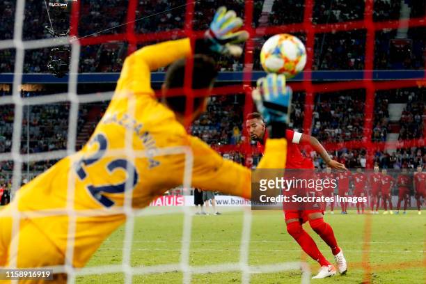 Paulo Gazzaniga of Tottenham Hotspur stopped the penalty of Jerome Boateng of Bayern Munchen during the Audi Cup match between Tottenham Hotspur v...