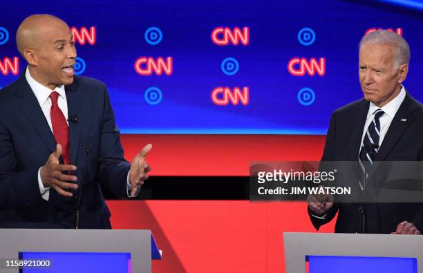 Democratic presidential hopefuls US Senator from New Jersey Cory Booker and Former Vice President Joe Biden participate in the second round of the...