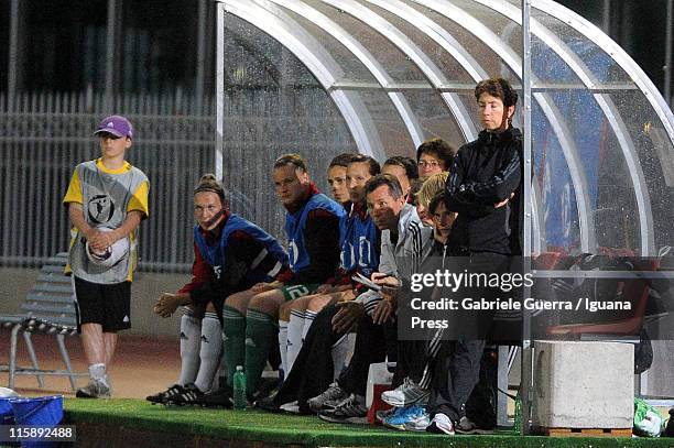 Maren Meinert head coach of Germany in action during the final match of European Women's Under 19 Football Championship between Germany and Norway on...