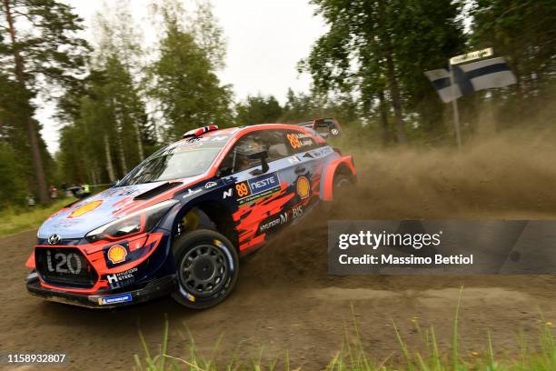 Andreas Mikkelsen of Norway and Anders Jaeger of Norway compete in ther Hyundai Shell Mobis WRT Hyundai i20 Coupe WRC during the Shakedown of the FIA...