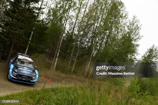 Teemu Suninen of Finland and Jarmo Lehtinen of Finland compete in ther M-Sport FORD WRT Ford Fiesta WRC during the Shakedown of the FIA WRC Neste...