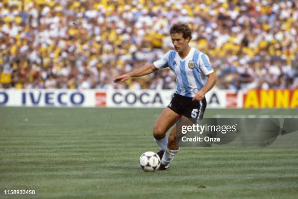 Gabriel Calderon of Argentina during the World Cup match between Argentina and Brazil in Stade de Saria at Barcelona on the 02 july 1982.