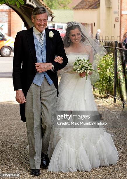 Annabel Ballin arrives at St. Michael and All Angels church for her wedding to Sam Waley-Cohen on June 11, 2011 in Lambourn, England.