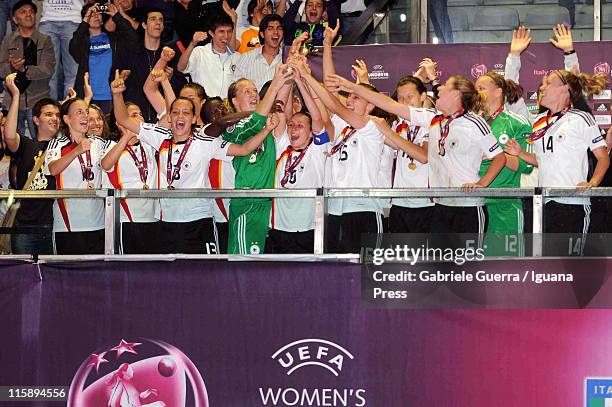 Players of Germany is awardered after have win the final match of European Women's Under 19 Football Championship between Germany and Norway on June...