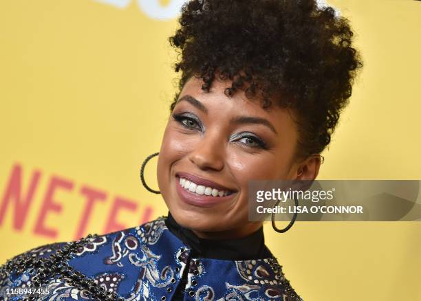 Actress Logan Browning arrives for the premiere of Netflix's "Dear White People" Season 3 at Regal Cinemas LA Live in Los Angeles on August 1, 2019.