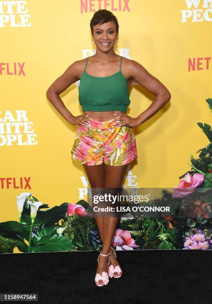 Actress Carly Hughes arrives for the premiere of Netflix's "Dear White People" Season 3 at Regal Cinemas LA Live in Los Angeles on August 1, 2019.