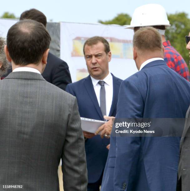 Russian Prime Minister Dmitry Medvedev visits Etorofu Island, one of the four Russia-held islands off Hokkaido that are claimed by Japan, on Aug. 2,...