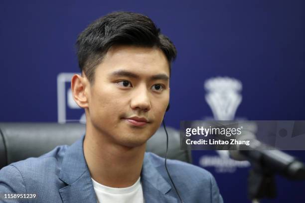 French League Promotion Ambassador Ning Zetao attends Ambassadors Press Conference ahead of the French Trophy of Champions football match between...