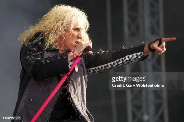Dee Snider of Twisted Sister performs on stage during the second day of Download Festival at Donnington Park on June 11, 2011 in Donnington, United...