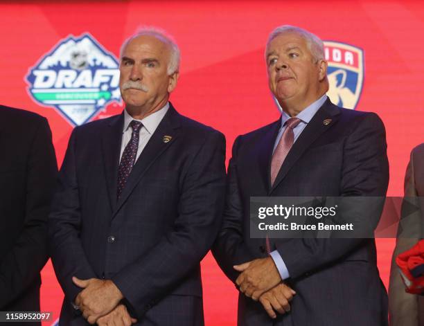 Joel Quenneville and Dale Tallon of the Florida Panthers attend the 2019 NHL Draft at the Rogers Arena on June 21, 2019 in Vancouver, Canada.