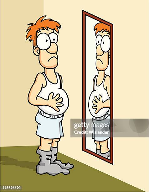 time for a diet - touching mirror stock illustrations