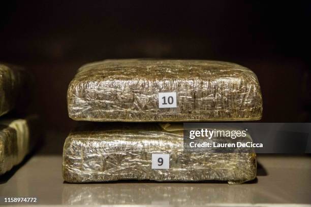 Cabinet of confiscated marijuana at the Medicinal Cannabis Research Institute at Rangsit University on August 2, 2019 in Bangkok, Thailand. Thailand...