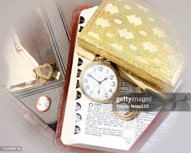 keepsakes and memories - antique jewelry box stock pictures, royalty-free photos & images
