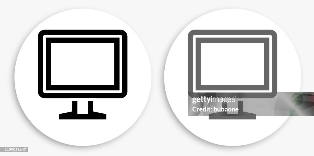 Computer Monitor Black and White Round Icon