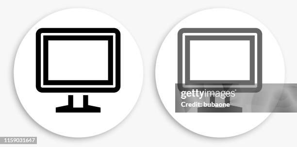 computer monitor black and white round icon - multiple computer screens white background stock illustrations