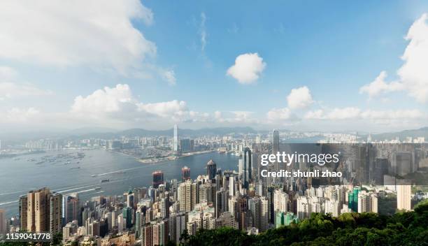 panoramic skyline and cityscape of hongkong - 上環 個照片及圖片檔